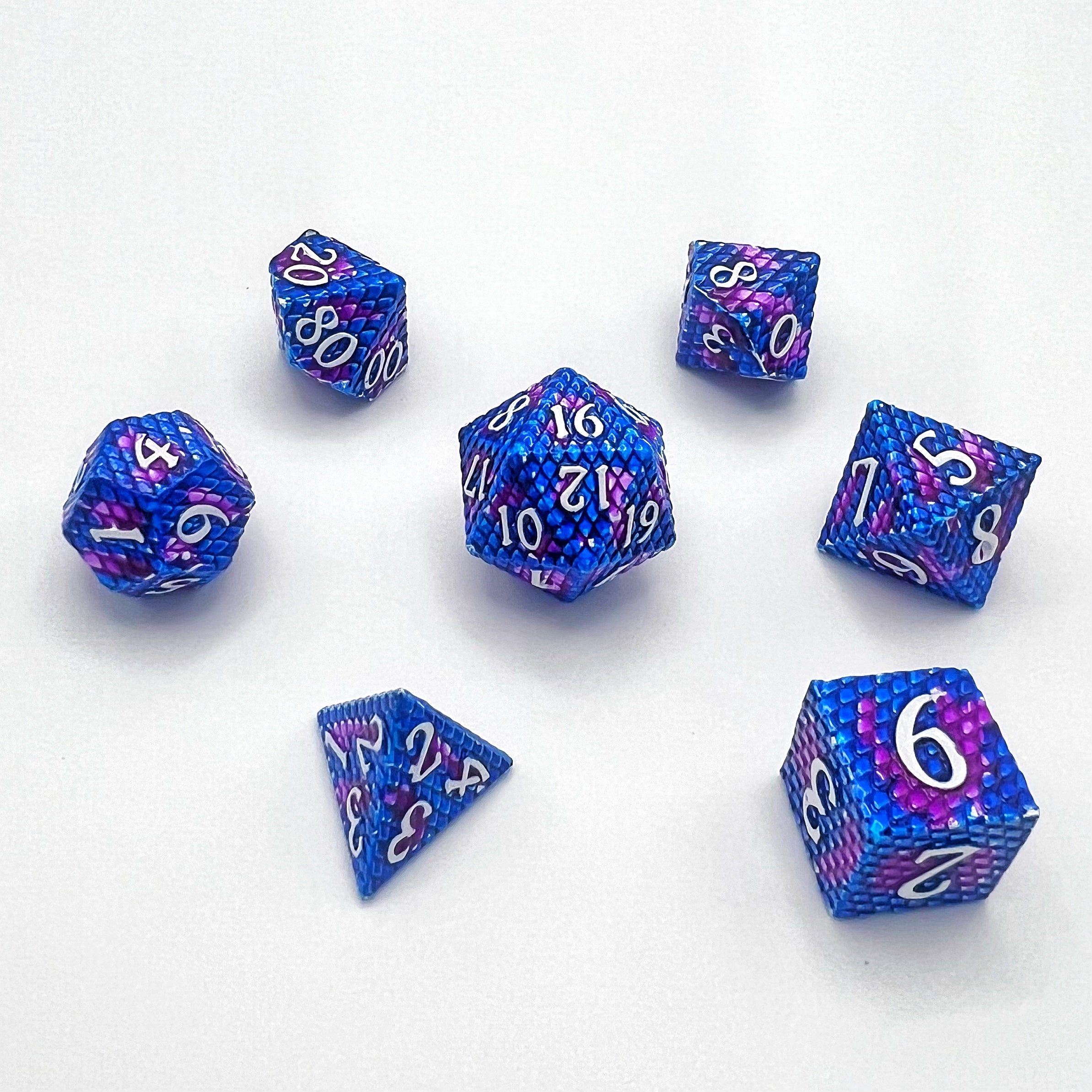 Dragon Scales Metal Dice Set - Blue/Purple w/ White