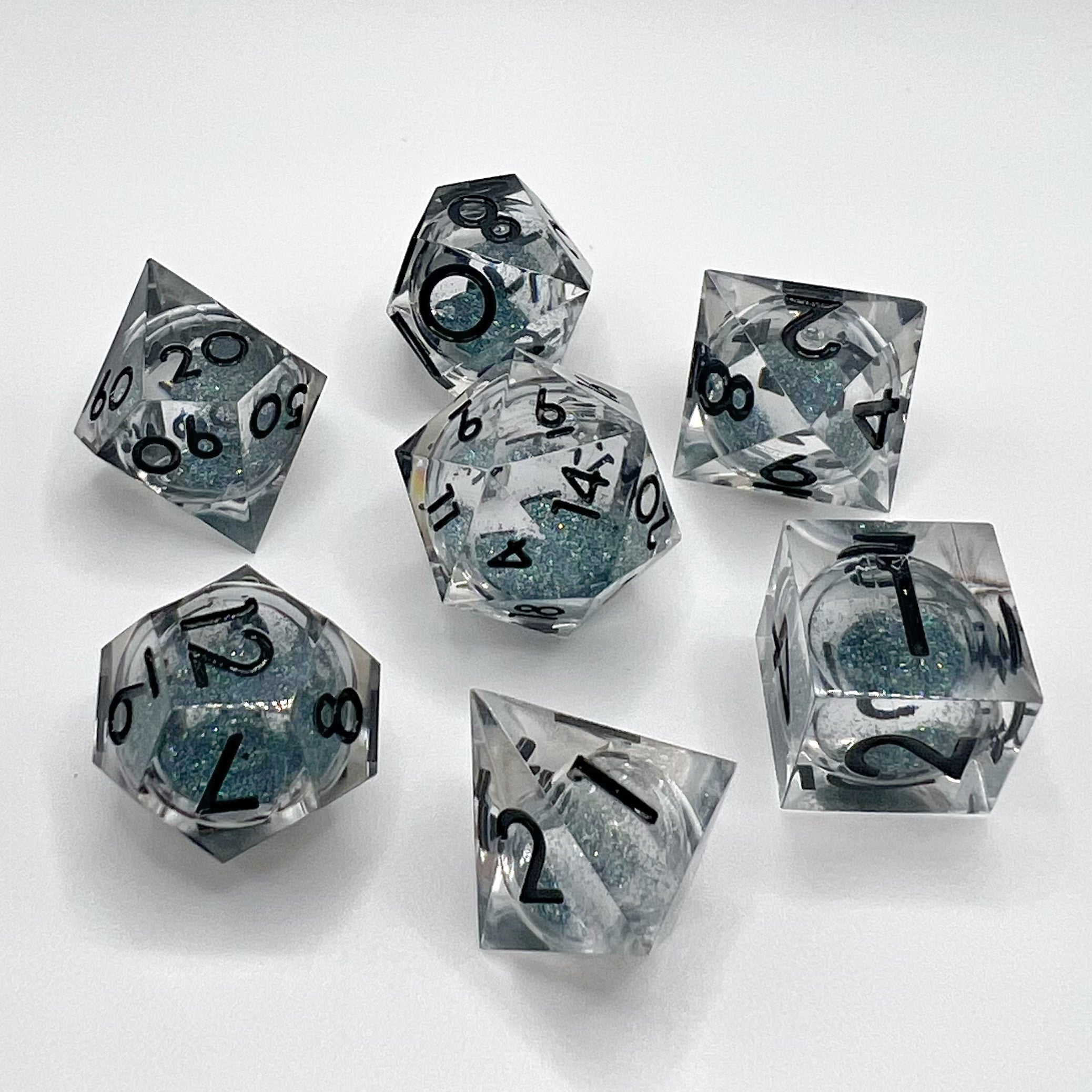 Quicksand Liquid Core Dice Set - Transparent Clear w/ Black