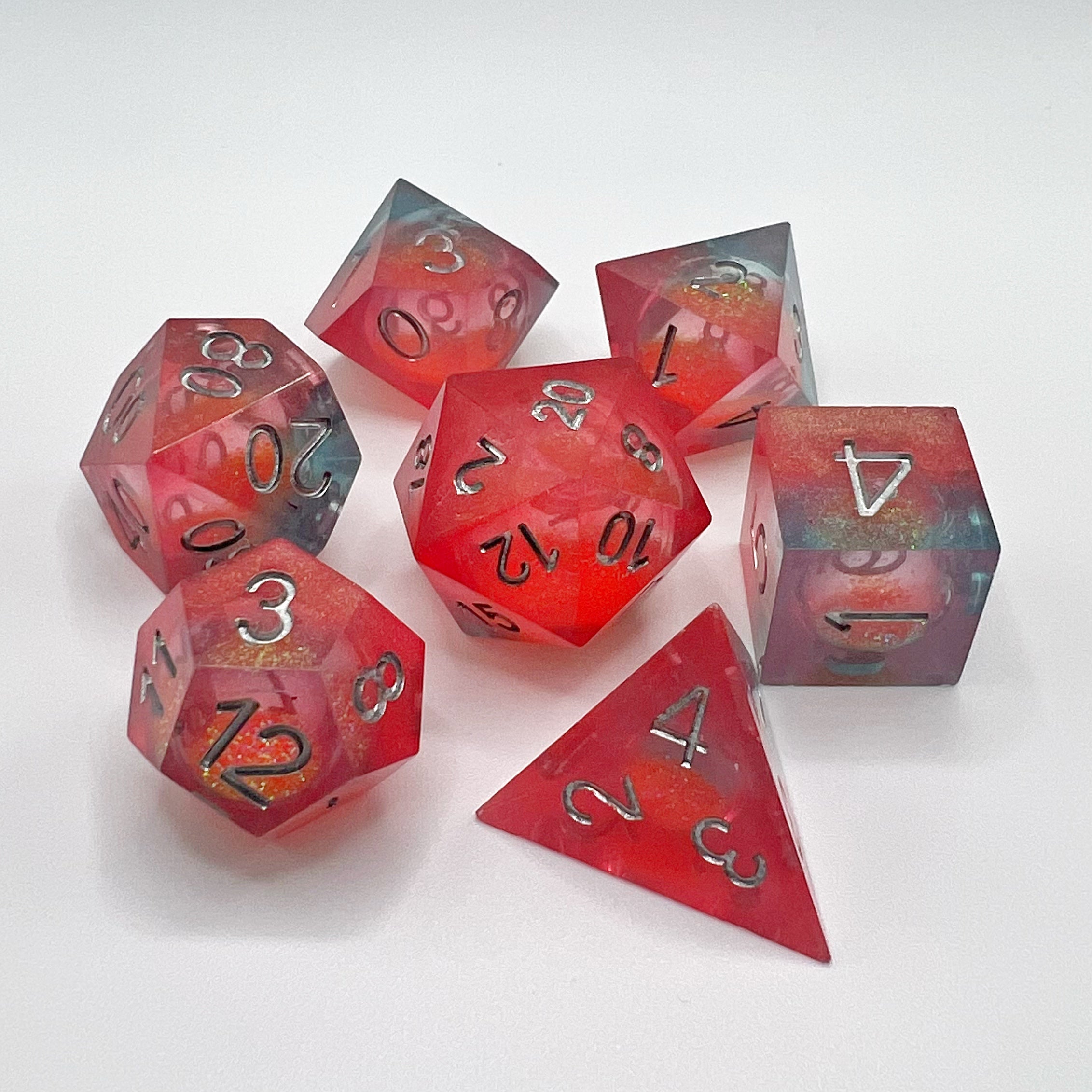 Quicksand Liquid Core Dice Set - Sky Blue/Pink Layer w/ Gold