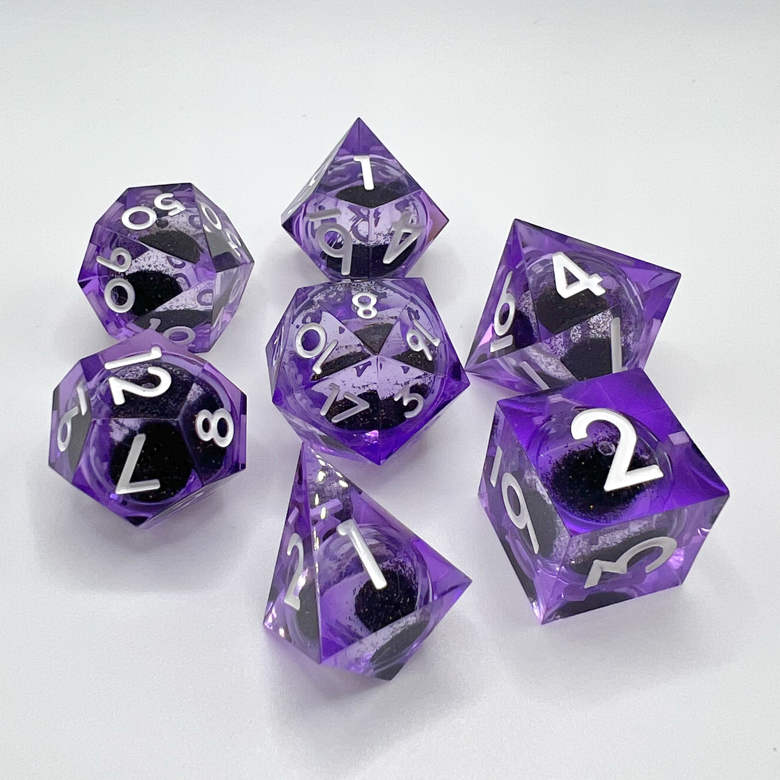 Quicksand Liquid Core Dice Set - Transparent Purple w/ White