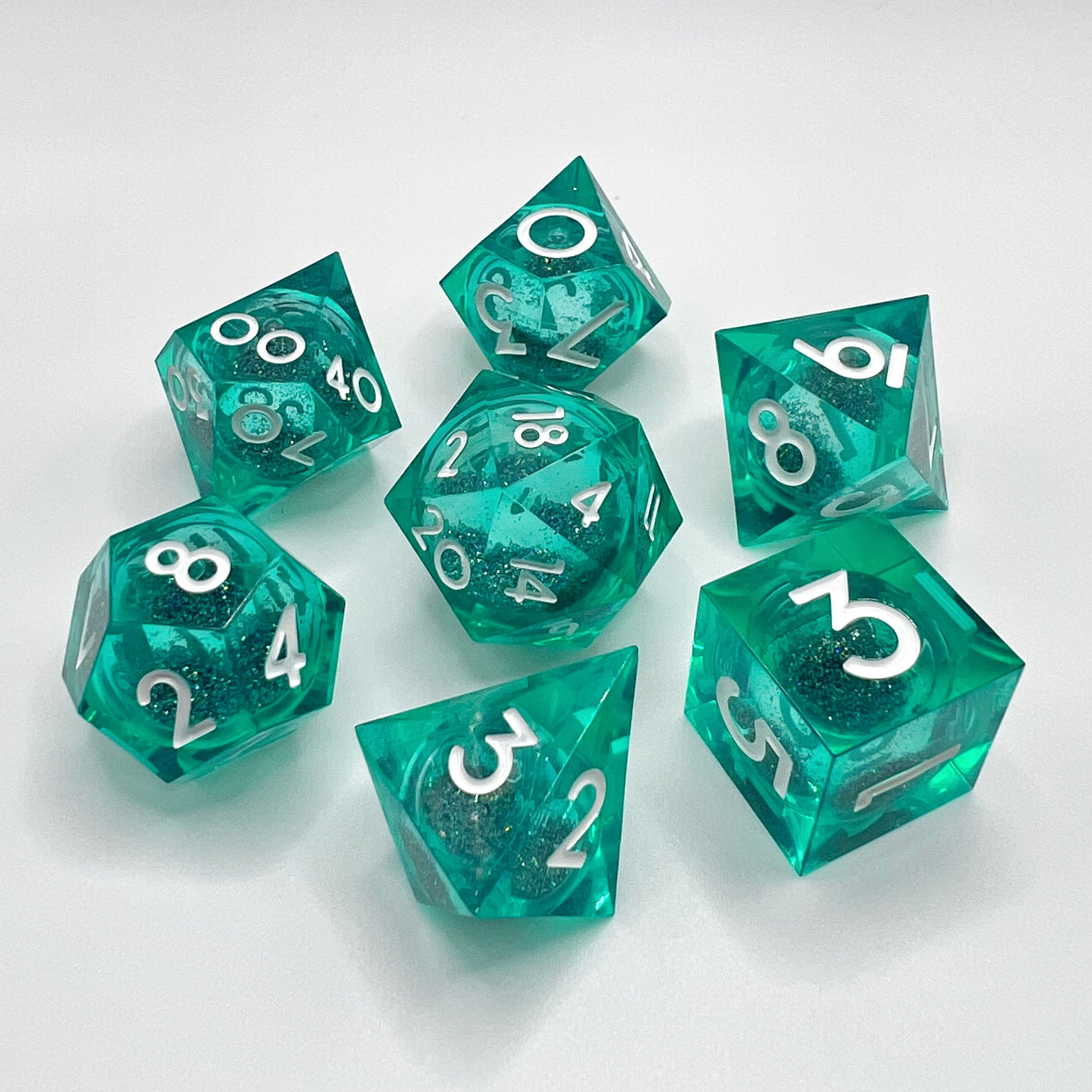 Quicksand Liquid Core Dice Set - Teal w/ White
