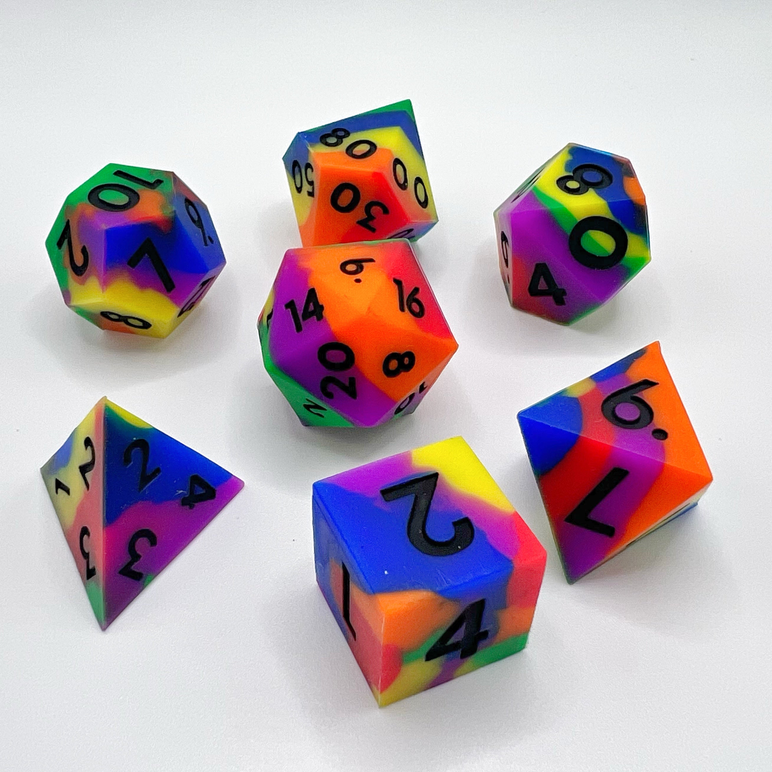 Silicone Sharp Edge Dice Set - Rainbow w/ Black