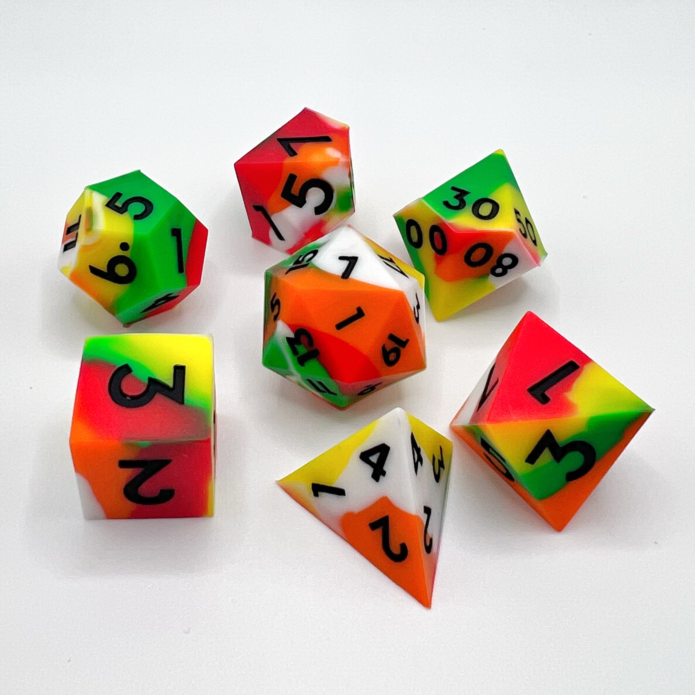 Silicone Sharp Edge Dice Set - Rainbow White w/ Black