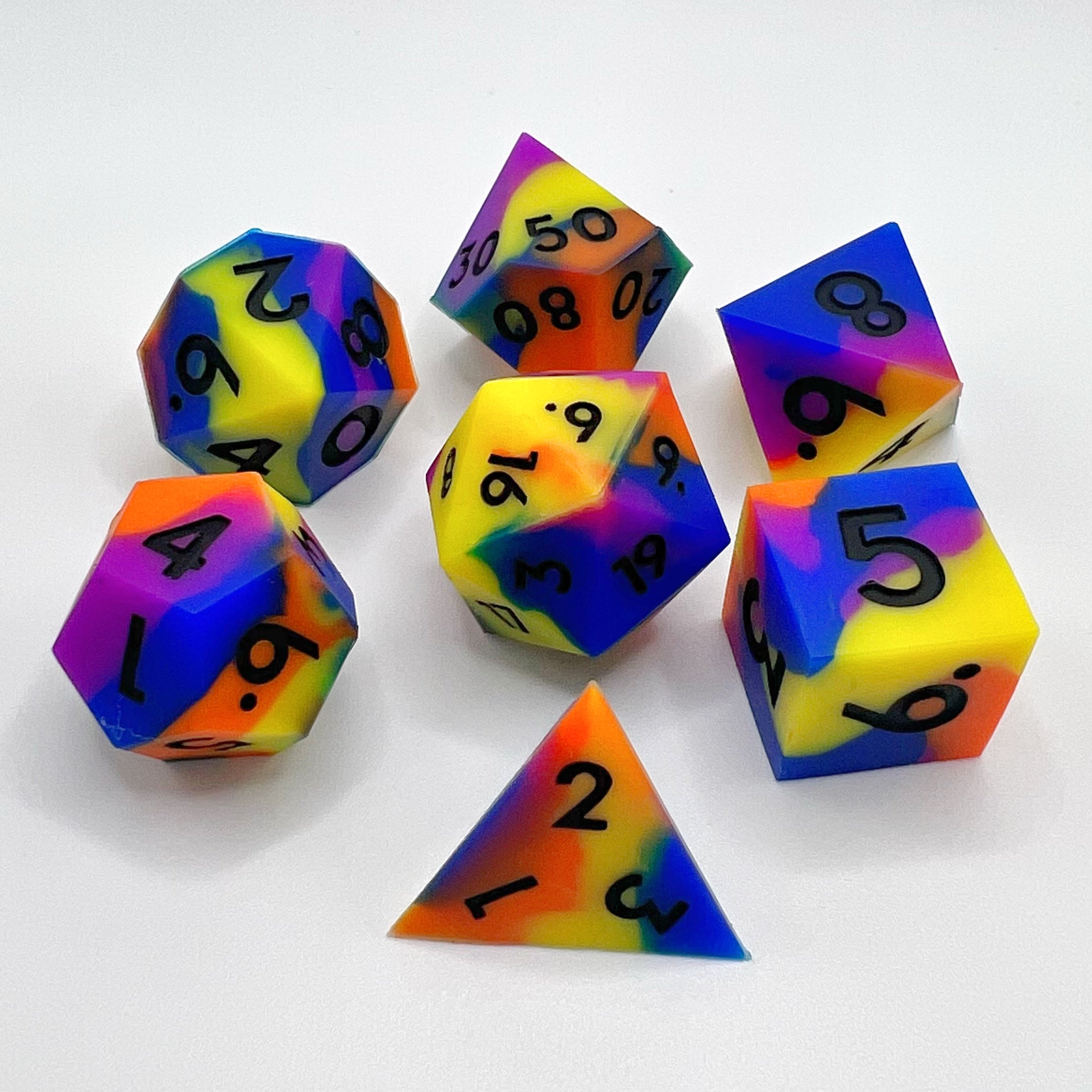 Silicone Sharp Edge Dice Set - No Red Rainbow w/ Black